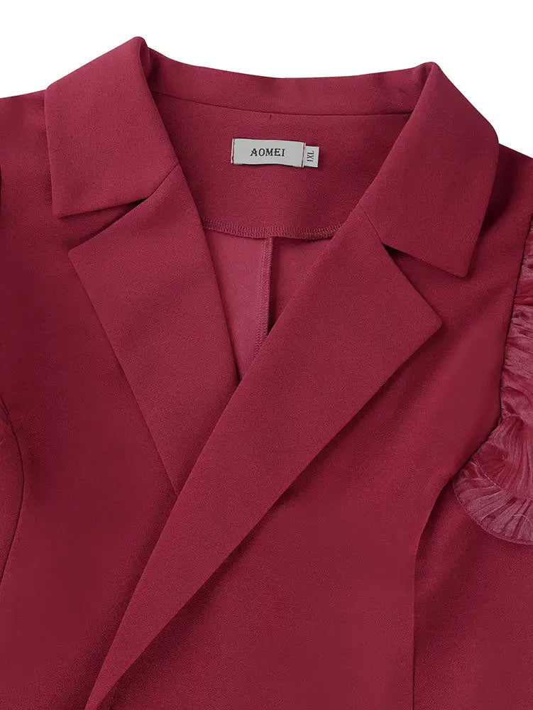 AOMEIDRESS Chic Wine Tops with Ruffled Belted Waist Evening Events