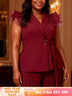 AOMEIDRESS Chic Wine Tops with Ruffled Belted Waist Evening Events Wine / L