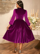 AOMEIDRESS Chic Women Velvet Pleated Dress Ruffles A Line Party Gowns