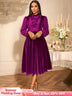 AOMEIDRESS Chic Women Velvet Pleated Dress Ruffles A Line Party Gowns Purple / S