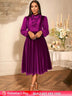 AOMEIDRESS Chic Women Velvet Pleated Dress Ruffles A Line Party Gowns Purple / S