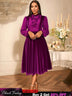 AOMEIDRESS Chic Women Velvet Pleated Dress Ruffles A Line Party Gowns Purple / S
