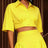AOMEIDRESS Chic Yellow Cropped Button Up Shirt Turn Down Collar Tops Yellow / S