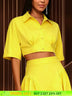 AOMEIDRESS Chic Yellow Cropped Button Up Shirt Turn Down Collar Tops Yellow / S