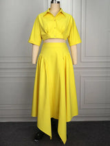 AOMEIDRESS Chic Yellow Two Piece Set Crop Tops High Waist Skirt