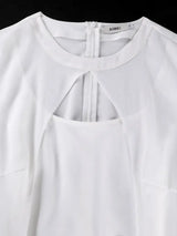 AOMEIDRESS Chiffon A Line Dress Cut Out Neck Puff Sleeve Ruffles Belt