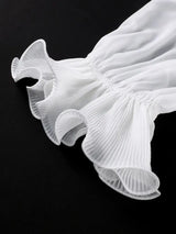 AOMEIDRESS Chiffon A Line Dress Cut Out Neck Puff Sleeve Ruffles Belt