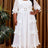 AOMEIDRESS Chiffon A Line Dress Cut Out Neck Puff Sleeve Ruffles Belt - White / S