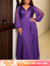 AOMEIDRESS Chiffon A Line Dress Long Sleeve V Neck Patchwork Sequins - DeepPurple / L
