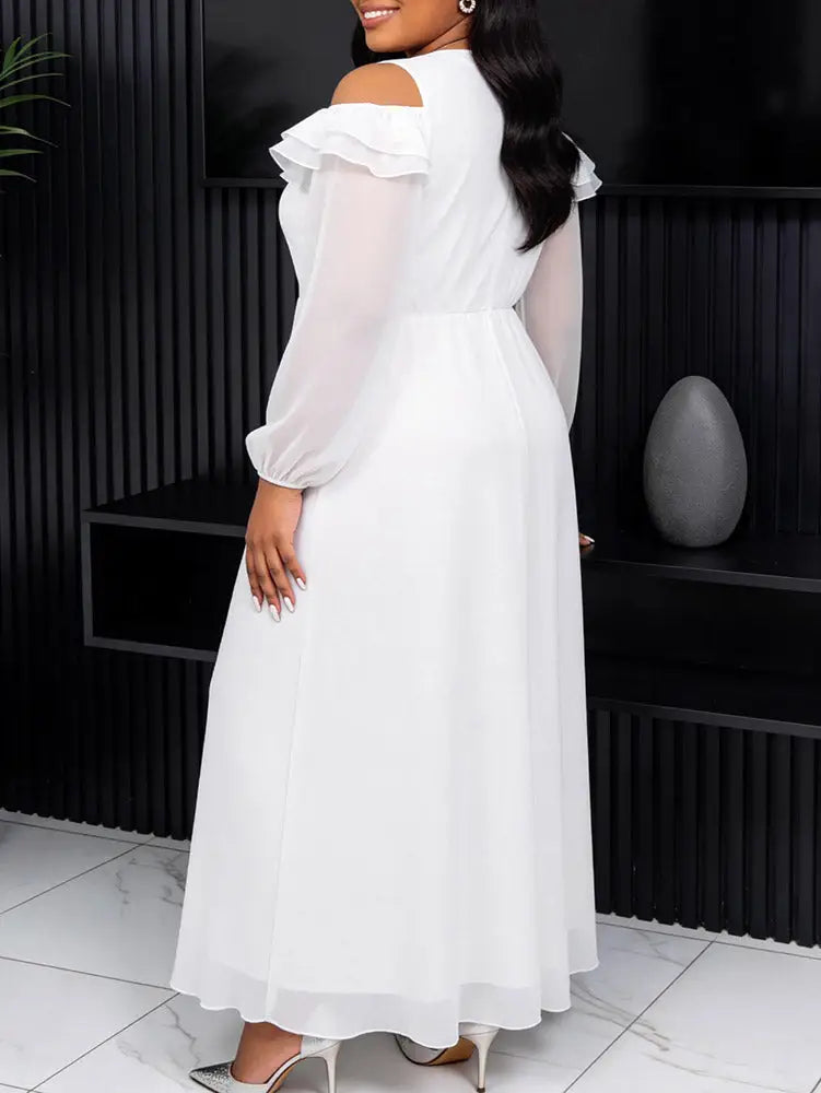 AOMEIDRESS Chiffon A Line Dresses Puff Sleeves Off Shoulder 3D Rose