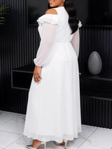 AOMEIDRESS Chiffon A Line Dresses Puff Sleeves Off Shoulder 3D Rose