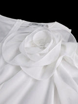 AOMEIDRESS Chiffon A Line Dresses Puff Sleeves Off Shoulder 3D Rose