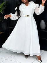 AOMEIDRESS Chiffon A Line Dresses Puff Sleeves Off Shoulder 3D Rose
