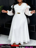 AOMEIDRESS Chiffon A Line Dresses Puff Sleeves Off Shoulder 3D Rose - White / L