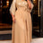AOMEIDRESS Chiffon A Line Dresses Sequins V Neck Flare Sleeve Lace Up - Khaki / S