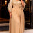 AOMEIDRESS Chiffon A Line Dresses Sequins V Neck Flare Sleeve Lace Up - Khaki / S