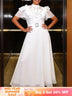 AOMEIDRESS Chiffon A Line Dresses Tiered Ruffles Sleeve Stylish Belt - White / S