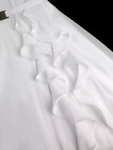 AOMEIDRESS Chiffon A Line Dresses V Neck Puff Sleeves Tiered Ruffled