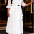 AOMEIDRESS Chiffon A Line Dresses V Neck Puff Sleeves Tiered Ruffled - White / L