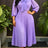 AOMEIDRESS Chiffon A Line Pleated Dress Puff Sleeve Rhinestone Tassel - Lavender / L