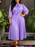 AOMEIDRESS Chiffon A Line Pleated Dress Puff Sleeve Rhinestone Tassel - Lavender / L