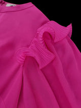 AOMEIDRESS Chiffon Dress Cut Out Neck 3/4 Ruffles Puff Sleeves Belt
