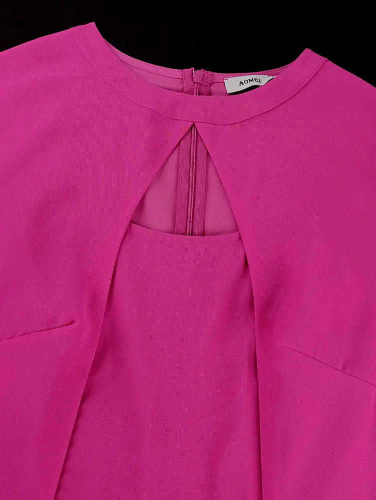 AOMEIDRESS Chiffon Dress Cut Out Neck 3/4 Ruffles Puff Sleeves Belt