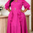 AOMEIDRESS Chiffon Dress Cut Out Neck 3/4 Ruffles Puff Sleeves Belt - Rose / L