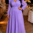 AOMEIDRESS Chiffon Dress V Neck Puff Long Sleeve Ruffled Flowy Hem - Lavender / L
