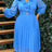 AOMEIDRESS Chiffon Plated A Line Dresses Ruffled V Neck Puff Sleeve - LightBlue / L