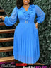 AOMEIDRESS Chiffon Plated A Line Dresses Ruffled V Neck Puff Sleeve - LightBlue / L