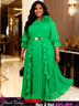 AOMEIDRESS Chiffon Pleated Dress with Layered Ruffles 3D Flower Belt Green / M