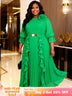 AOMEIDRESS Chiffon Pleated Dress with Layered Ruffles 3D Flower Belt Green / M