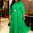 AOMEIDRESS Chiffon Pleated Dress with Layered Ruffles 3D Flower Belt Green / M