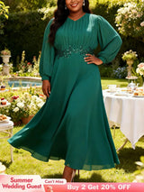 AOMEIDRESS Chiffon Wedding Guest Dress Sequin A Line Church Gowns Green / M