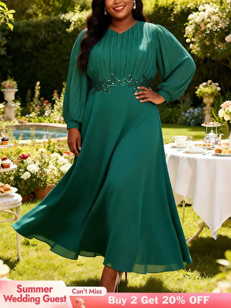 AOMEIDRESS Chiffon Wedding Guest Dress Sequin A Line Church Gowns Green / M