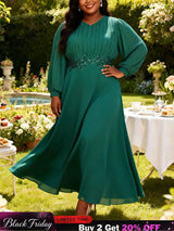 AOMEIDRESS Chiffon Wedding Guest Dress Sequin A Line Church Gowns Green / M
