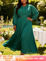 AOMEIDRESS Chiffon Wedding Guest Dress Sequin A Line Church Gowns Green / M