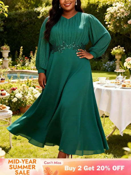 AOMEIDRESS Chiffon Wedding Guest Dress Sequin A Line Church Gowns Green / M