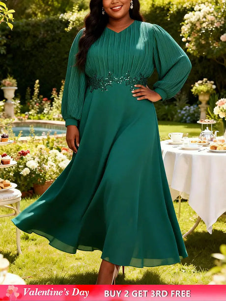 AOMEIDRESS Chiffon Wedding Guest Dress Sequin A Line Church Gowns Green / M