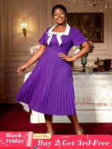 AOMEIDRESS Church A Line Dresses Short Sleeves Square Collar With Bow DarkPurple / 0XL