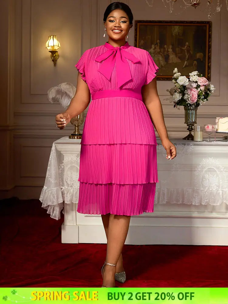 AOMEIDRESS Church Clothes for Woman Plus Size Bow Collar Grace Causal Rose / S