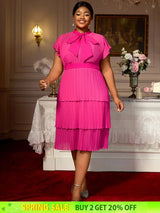 AOMEIDRESS Church Clothes for Woman Plus Size Bow Collar Grace Causal Rose / S