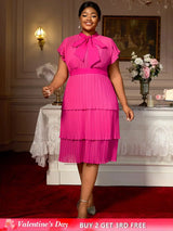 AOMEIDRESS Church Clothes for Woman Plus Size Bow Collar Grace Causal Rose / S