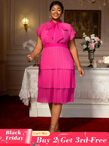 AOMEIDRESS Church Clothes for Woman Plus Size Bow Collar Grace Causal Rose / S