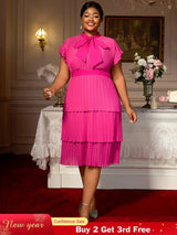 AOMEIDRESS Church Clothes for Woman Plus Size Bow Collar Grace Causal Rose / S