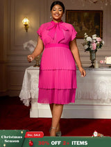 AOMEIDRESS Church Clothes for Woman Plus Size Bow Collar Grace Causal Rose / S