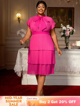 AOMEIDRESS Church Clothes for Woman Plus Size Bow Collar Grace Causal Rose / S