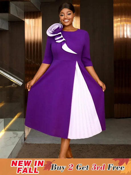 AOMEIDRESS Church Clothes for Women Floral Applique Pleated Gown S / Purple