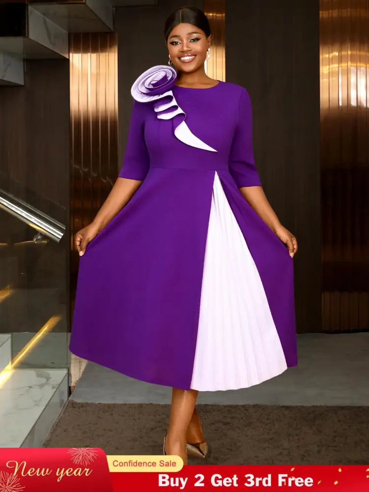 AOMEIDRESS Church Clothes for Women Floral Applique Pleated Gown S / Purple